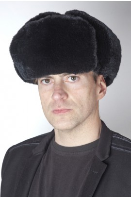 Black rex rabbit fur hat, Russian style